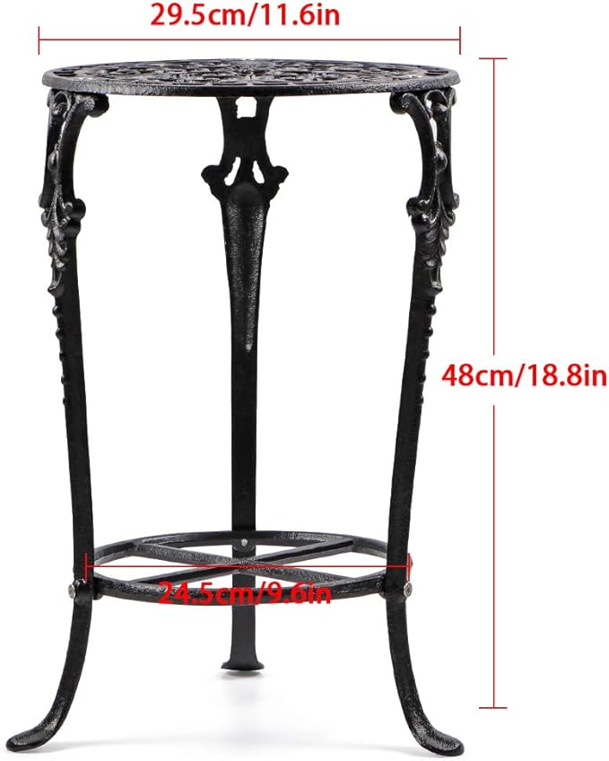 MDLUU Plant Stand 18.8 Inches Tall, Cast Iron Potted Plant Stand, 2-Tier Metal Planter Stand, Flower Pot Stand for Living Room, Bedroom, Kitchen Decor (Black)