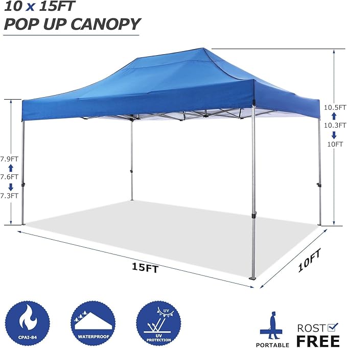 COBIZI 10x15 Pop Up Canopy with 4 Sidewall,Heavy Duty Canopy UPF 50+ All Season Wind Waterproof Commercial Outdoor Wedding Party Tents for Parties Gazebo with Carry Bag(10 x 15 ft Blue)
