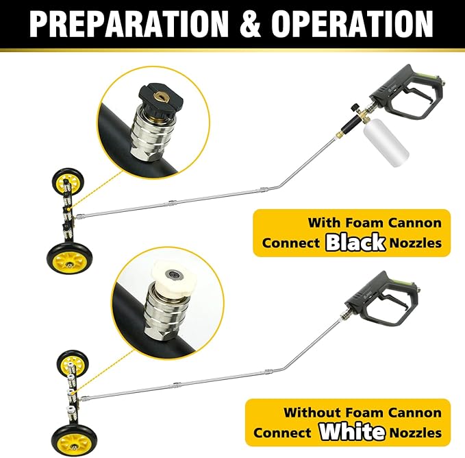JANZ 16'' Pressure Washer Undercarriage Cleaner and Water Broom Attachment with Foam Cannon, 3 Pcs Extension Wands and 16 Nozzles - 4000PSI, 1/4'' Connector - for Electric and Gas Power Washers
