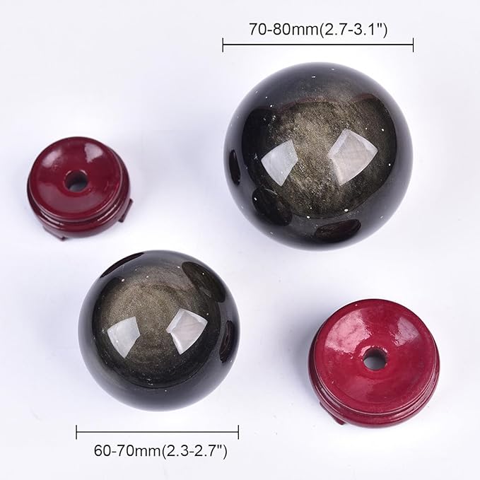 JIC Gem Golden Obsidian Crystal Sphere Large Healing Crystal Ball with Stand Ornament Meditation Witchcraft Decor 2.3-2.7 inch(60-70mm)