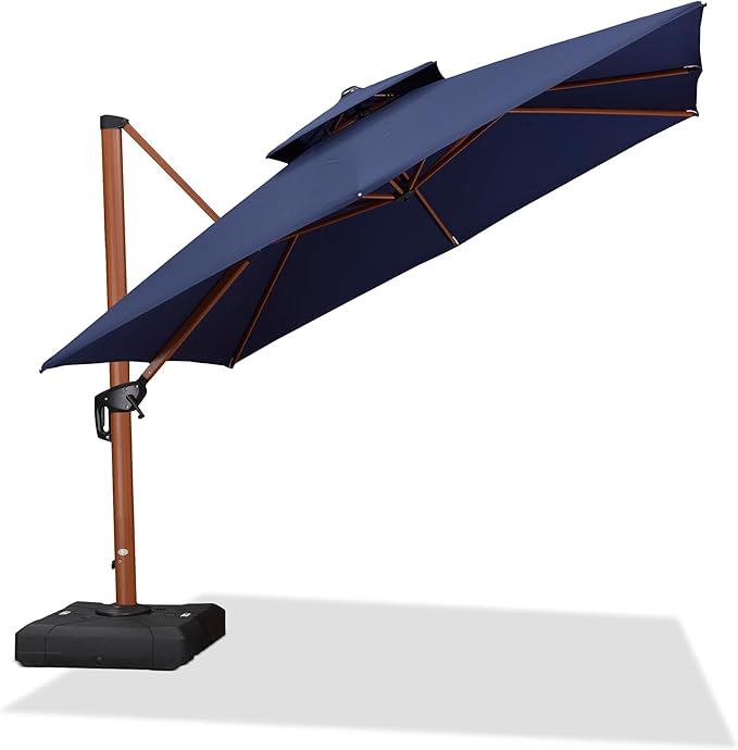 PURPLE LEAF 10ft Patio Umbrella Outdoor Square Umbrellas Large Cantilever Umbrella Windproof Offset Umbrellas Heavy Duty Sun Umbrella for Garden Deck Pool Patio, Navy Blue