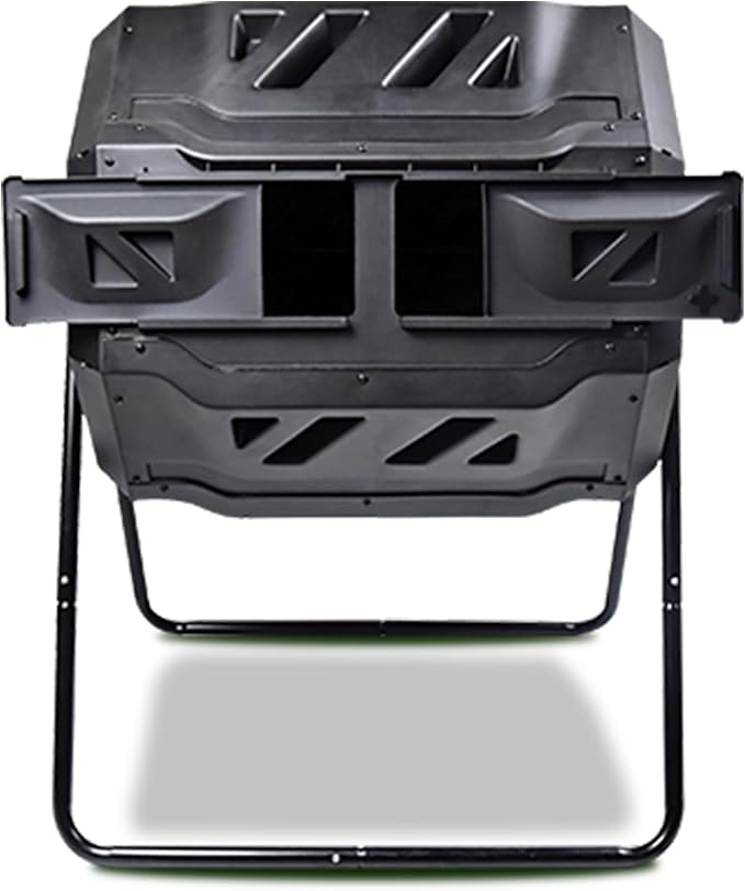 Dual Chamber Tumbling Composter 42 Gal (160L) Black Rotating Outdoor Compost Bin, Double Chamber Rotary Composter, Recycled Plastic with Steel Frame for Backyard and Vegetable Garden