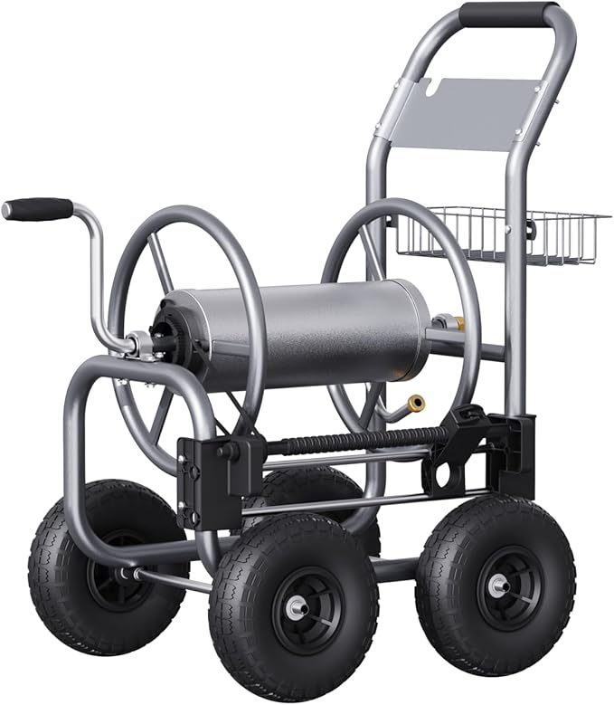 Giraffe Tools Garden Hose Reel Cart, Cart with Wheels Heavy Duty, Industrial Hose Reels for Outside, 250-Feet of 5/8" Hose Capacity, Hose Guide Pre-Installed