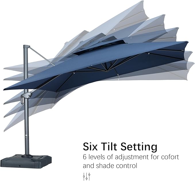 PURPLE LEAF 12 FT Cantilever Patio Umbrella Outdoor Umbrella with 330lbs Base Large Square Windproof Offset Umbrella for Pool Deck Garden, Ocean Slate