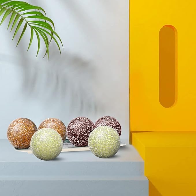 6 PCS 2.5inch Glass Decoration Gradients Solid Round Orbs Set Mosaic Sphere Balls for Living Room Table Bowls Vases Christmas Wedding Thanksgiving Party Centerpieces