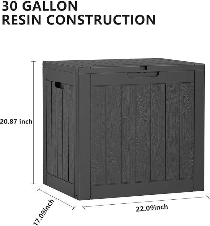 EasyUp 30 Gallon Outdoor Storage Box Waterproof, UV Resistant Outdoor Deck Box, Resin Lockable Deck Boxes for Garden Tools Equipment and Cushions (Striped Black)