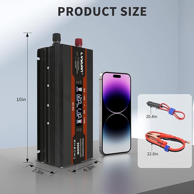 IpowerBingo 1000W/2000W (Peak) Car Power Inverter 12v to 110v DC to AC Converter with Dual AC Outlets LCD Display,1000 Watt Power Inverters for Vehicles Car RV Truck1