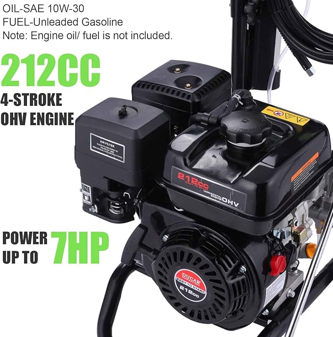 4200PSI Gas Pressure Washer, 4.0GPM Power Washer Gas Powered with 212CC Engine, 5 Nozzles, 25ft Hose & 0.5Gal Soap Tank - for Home, Car, Driveways, EPA/CARB/ETL Compliant 20FT x 1/4 (Black)