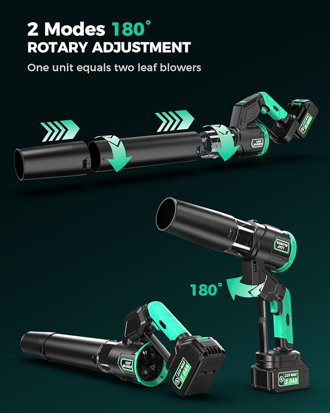 Electric Leaf Blower Cordless, Brushless Motor 2× 3.0Ah Batteries, Lightweight Leaf Blowers 180° Rotatable, 3 Speed Portable Blower for Lawn Care/Leaves/Yard/Garden/Patio/Snow