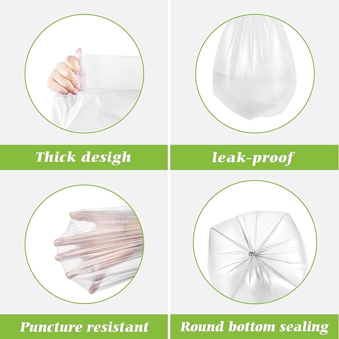 2 Gallon 330 Counts Strong Trash Bags Garbage Bags by Teivio, Bathroom Trash Can Bin Liners, Plastic Bags for home office kitchen, Clear