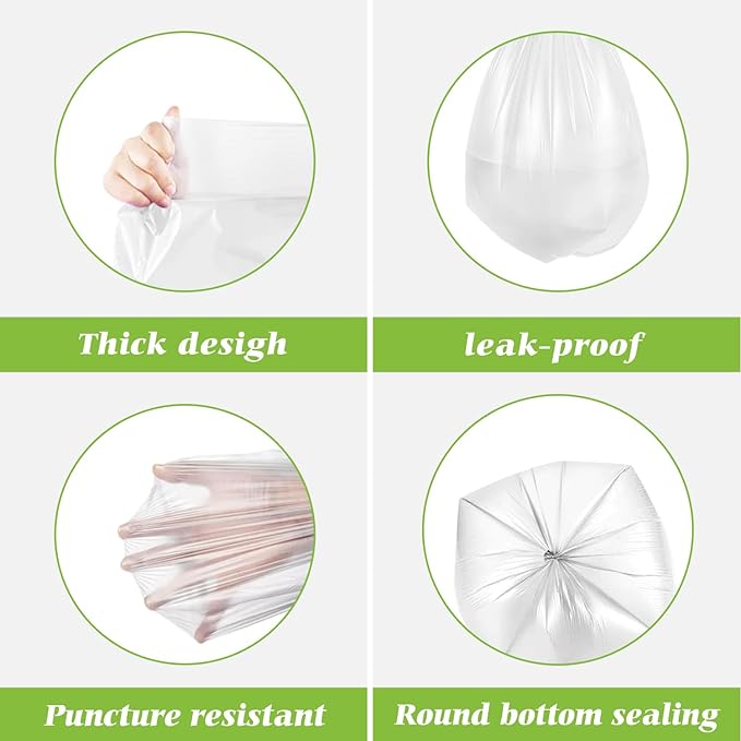 1.2 Gallon 220 Counts Strong Trash Bags Garbage Bags, Bathroom Trash Can Bin Liners, Small Plastic Bags for home office kitchen, fit 5 Liter 5L, 1Gal, Clear