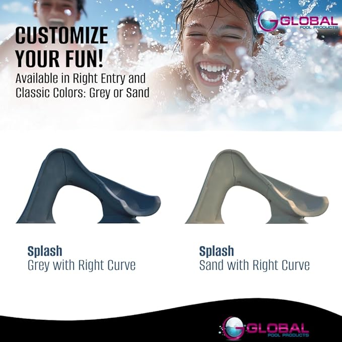 Global Pool Products Splash Inground Swimming Pool Water Slide Deck Mounted Right Curve Turn Sand GPPSSP-Sand-R