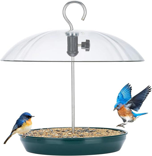 Kingsyard Adjustable Platform Bird Feeder for Outdoors Hanging, Metal Tray Bird Feeder with Dome Top, Attract Bluebirds Cardinals Goldfinches (Green)