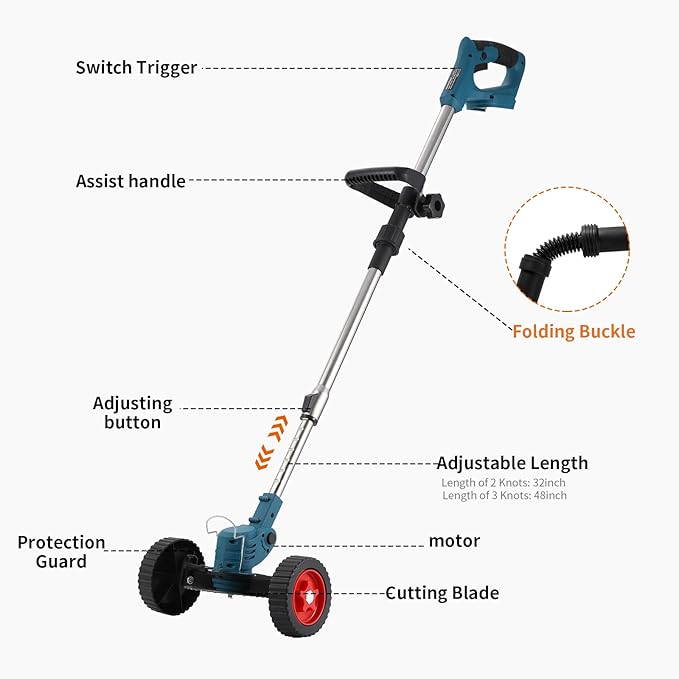 Cordless Weed Wacker Compatible with Makita 18V Battery,6-inch Electric Grass Trimmer with 3 Types Blades,Battery Powered Weed Eater for Garden Yard and Lawn Care