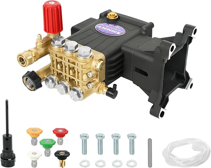 Pressure Washer Pump Max 4400 PSI 4 GPM, 1" Shaft Horizontal Gas Power Washer Pump Replacement, Direct Drive Triplex Plunger Replacement Pump with Pressure Adjustment Unloader