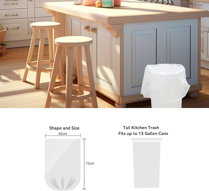 Trash Bags 13 Gallon, 20 Count, Medium Garbage Bags, No Flaps/Ties, 62x75cm,16.8g/pcs, Unscented, White