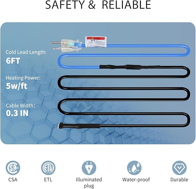 120ft Metal Roof Heat Cable Clips Ready, 5w/ft Constant Wattage, CSA ETL Certified, Effective for Roof and Gutter Ice Prevention, 120V