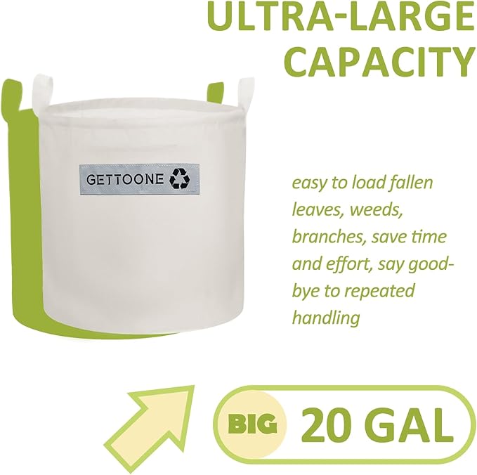 Lawn Bags for Yard Waste | Heavy-Duty Collapsible Leaf Bag, 20 Gallon Reusable Garden Clippings Container & Outdoor Trash Can with 2 Carry Handles (Middle)