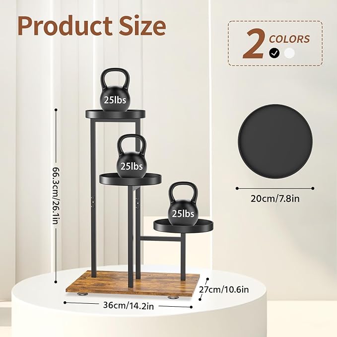 LASZOLA Black 3 Tier Plant Stand Indoor Heavy Duty Rack for Modern House Planter, Metal and Wooden Vertical Organizer Decor Narrow Bathroom Floor, Sturdy Multi Level Flower Holder Raised, Cat Proof