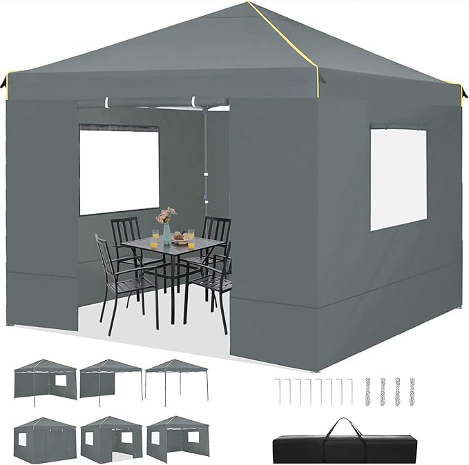 COBIZI Canopy Tent, 10x10 Pop Up Canopy Tent with Sidewalls and Roll-up Ventilated Windows with Mosquito net, Ez Outdoor Commercial Instant Gazebo Tent for Party Waterproof with Carrybag
