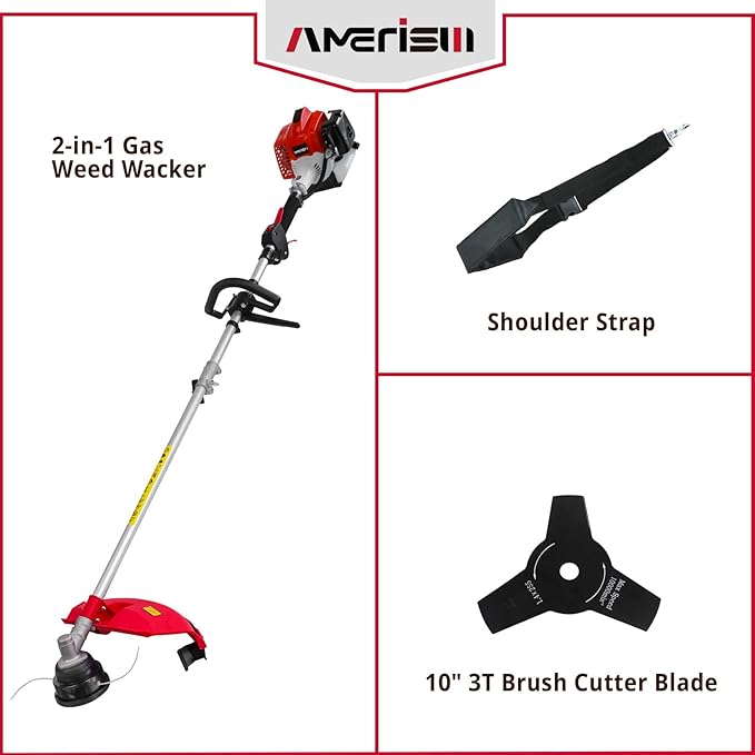 25.4cc Weed Wacker Gas, 3-in-1 String Trimmer/Edger 16-Inch, 10-Inch Brush Cutter for Garden Edging & Lawn Care（AM4532）