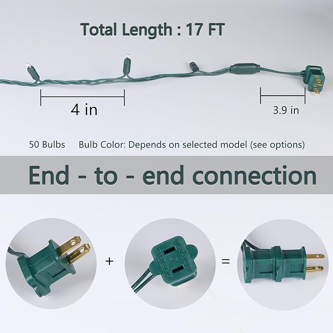50 LED 5MM Blue Christmas Lights, 17FT Indoor/Outdoor String Light, Mini Lights for Garden, Patio, Christmas Trees - Green Wire, Commercial Grade, UL Listed