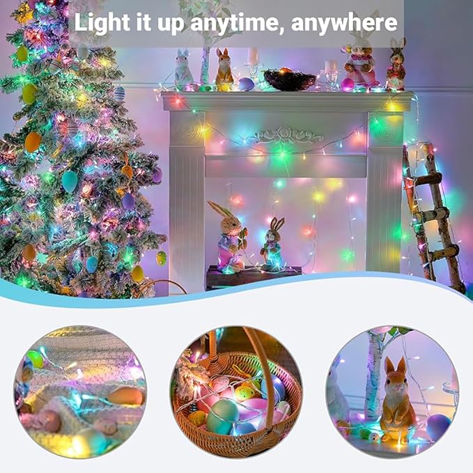 33ft Christmas Decorative Mini Lights, 100 LED Easter String Light Decoration, Easter Pastel Lights 11 Lighting Modes for Indoor Outdoor Xmas Tree Wedding Party Decoration (Multicolor)
