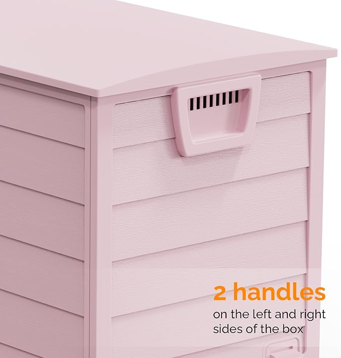 VINGLI 75 Gallon Outdoor Storage Box, Lockable Plastic Storage Containers with Lid, Patio Deck Box Furniture for Garden, Pool, Balcony, Yard (Light Pink)