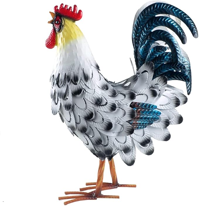 15” Rooster Statue Chicken Sculpture Garden Decoration Metal Yard Art for Yard Outdoor Decoration (#D)