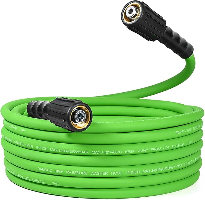 YAMATIC Durable Pressure Washer Hose 25FT, 3400 PSI 1/4'' Power Washer Hose Replacement for Gas&Electric Washer, Wear Resistant Extension Leak-Free M22 Fittings, Green