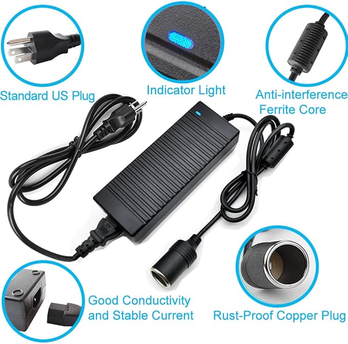 AC to DC Converter, 100V ~ 240V to 12V 10A 120W, Car Cigarette Lighter Socket AC/DC Power Supply Adapter Transformer for Tire Inflator, Car Refrigerator, Car Vacuum Cleaner, and Other Car Devices