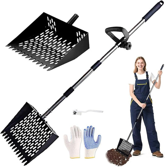 Chicken Coop Scoop 2-in-1 Chicken Poop Scooper & Rake - 62" Adjustable Sand Sifting Shovel Cleaning for Chicken Coops Animal Pens, Reinforced Joint