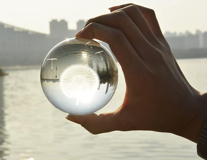 Crystal Ball Glass Globe Decor - Sphere with Stand & Gift Box, Clear Decorative Globe, 3D Crystal Ball for Home Decor, Fengshui Meditation, 2.3 inch/60mm