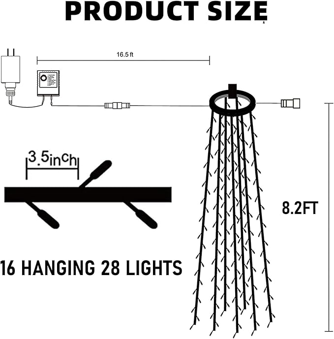 Dazzle Bright Christmas Tree Lights, 448 LED Waterfall Tree Topper Lights with Remote & 8 Lighting Modes, 8.2FT X 16 Lines Christmas Light for Outdoor Yard Party Xmas Trees Decoration (Multi-Colored)