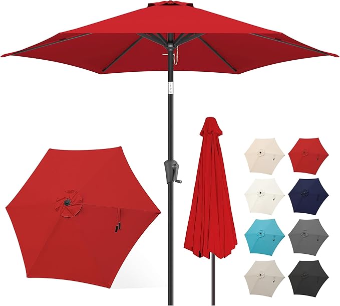 FLAME&SHADE 7.5ft Patio Umbrella - Outdoor Umbrella with Push Button Tilt and Crank for UV Protection, Table Market Umbrella for Garden, Deck, Backyard, Pool and Beach(Red)