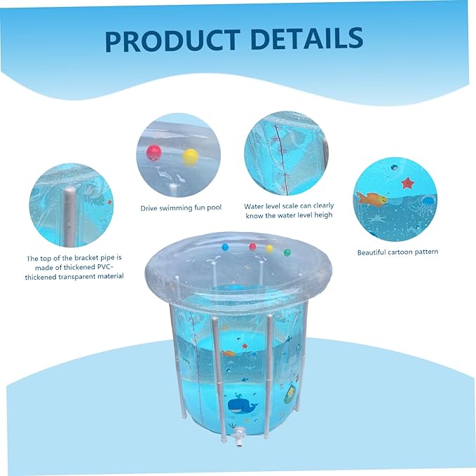 Kiddie Pool 29.5x31.5in Inflatable Baby Pool Cartoon Pattern Baby Swimming with Drainage Transparent Sealed PVC Cooling Toddler for Hot Days &
