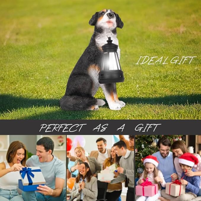 Bourne Dog Garden Statues with Solar Lantern, Outdoor Figurine Resin Sculpture Hanging Solar Power Lights for Decoration Yard Patio Balcony Lawn Ornament Art Decor, Unique Gift for Grandma Wowen Mom