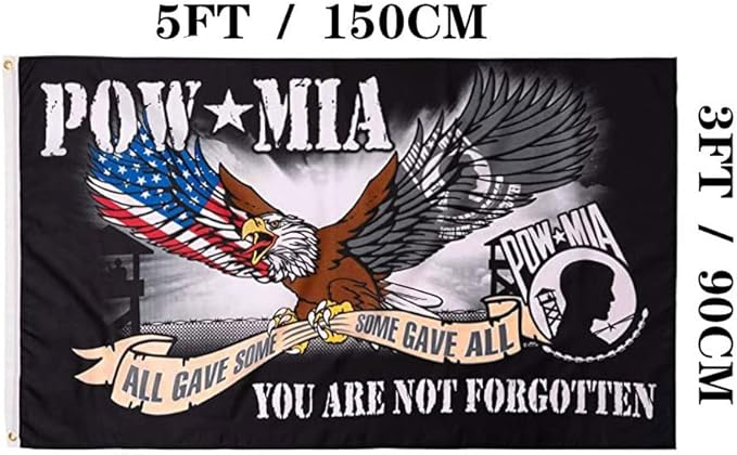Jayus Eagle Pow Mia Flag Double Sided 3x5 Outdoor-Vivid Colors polyester 220D 3Ply Pow Flags Banner- You Are Not Forgotten Prisoner of War Mia Flag with 2 Grommets