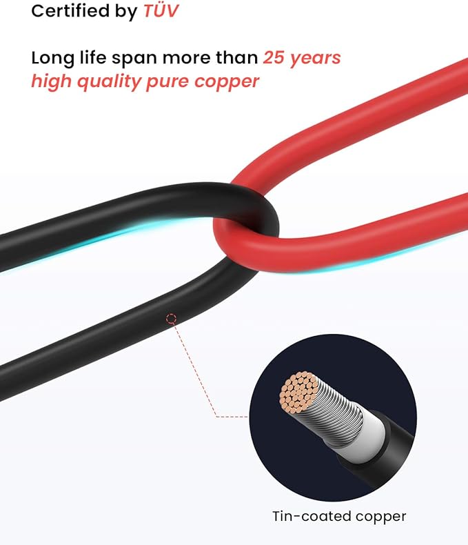 BougeRV 10 Feet 12AWG Solar Extension Cable with Female and Male Connector with Extra Pair of Connectors Solar Panel Adaptor Kit Tool (10FT Red + 10FT Black)