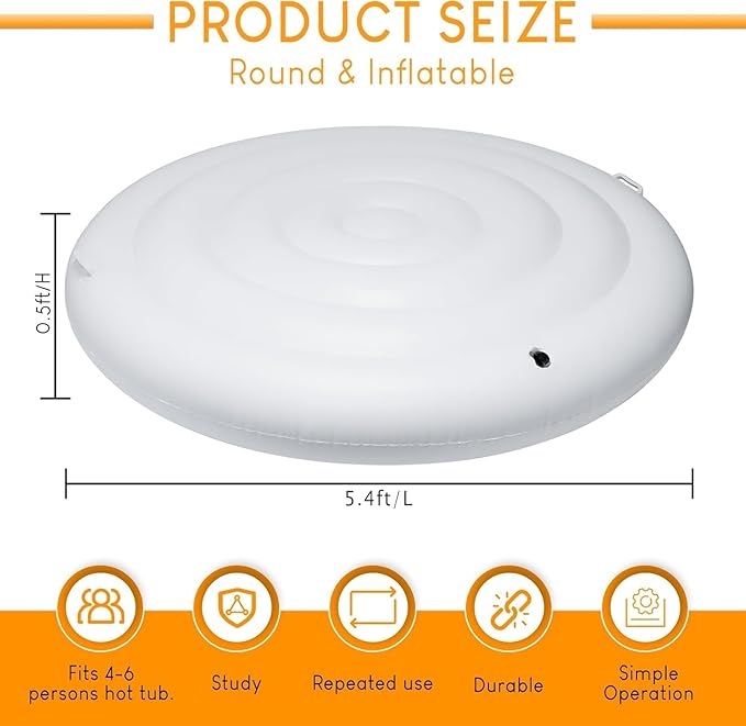 5.4Ft Inflatable Hot Tub Cover, Outdoor Portable Round Cover with Handle,Rainproof Dustproof Insulated Energy Saving Lid for Spa Hot Tubs, Foldable Spa