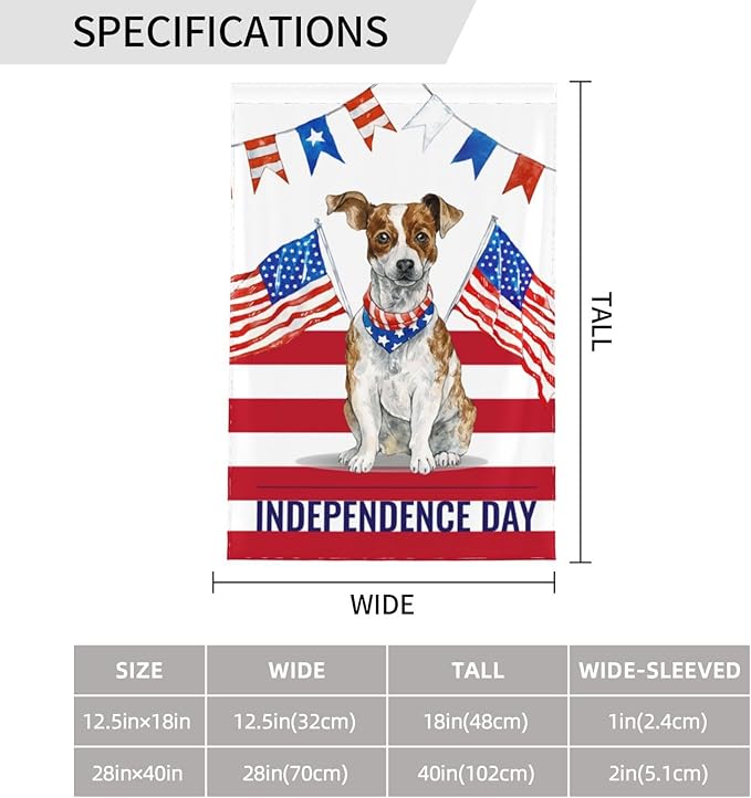 Independence Day Dog Garden Flag Vertical Double Sided Outdoor Yard Flags 12.5x18 Inch Burlap Banners Vertical Double Sided for Outdoor Decor Lawn