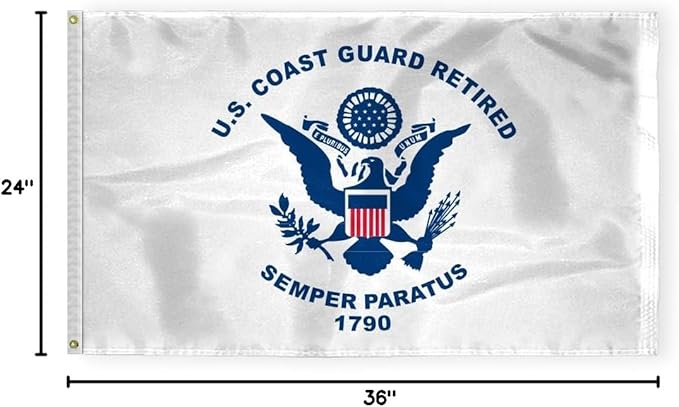 AGAS USCG Coast Guard Retired Flag 2x3 Ft - Printed Single Sided Polyester - Stitched Edges Polyester Header Plated Grommets - Indoor USCG Retired Flag