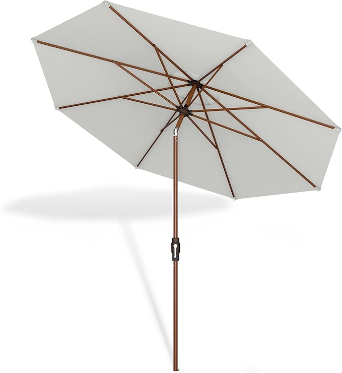 Midtown Umbrellas Wooden 2-8 Feet Outdoor Patio Umbrella, Terylast Off White Fabric, Aluminum Frame For Backyard Umbrella, Deck Umbrella, Garden Umbrella & Pool Umbrella - Wooden Pole