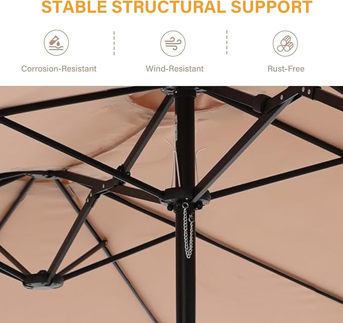 15ft Large Patio Umbrellas with Base Included, Outdoor Double-Sided Rectangle Market Umbrella with Stand, Outside Umbrellas for Poolside Lawn Backyard