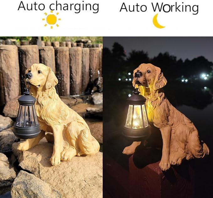Garden Statues Dog Solar Hanging Light, Courtyard Resin Simulated Handicraft Dog Statue Ornament, Garden Yard Entrance Decoration.