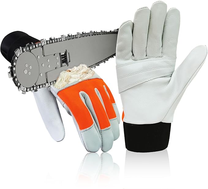 Chainsaw Gloves Saw Protection on Left Hand Back,EN ISO 11393-4,Cut-resistance Gloves Cow leather Palm