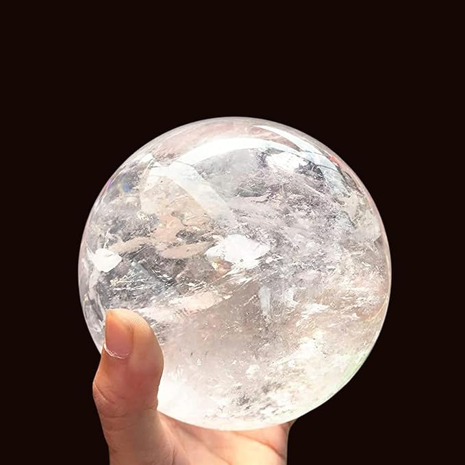 Natural Clear Quartz Crystal Ball,White Crystal Sphere Healing Crystal Ball with Stand Home Decor Prosperous Love Invite Wealth + Pedestal (500g)…