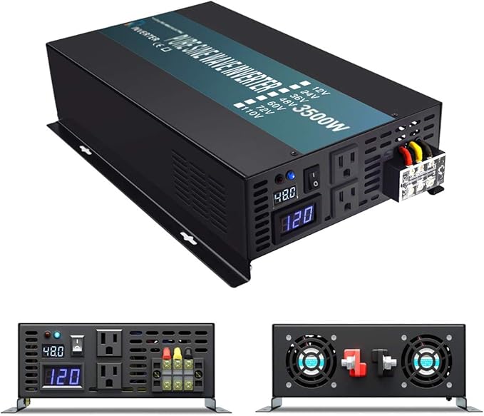 WZRELB 3500W 48V 120V Pure Sine Wave Power Inverter with 2 AC Outlets,Car Inverter, RBP-350048