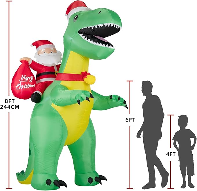 8FT Christmas Inflatables Santa Claus Riding Dinosaur,Inflatables Decorations Outdoor/Indoor,Christmas Blow Up Santa Claus Yard Decorations Built-in LED Lights,for Yard/Lawn/Garden.