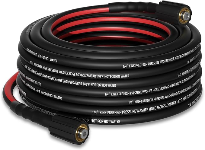 Flexible Pressure Washer Hose 25 FT, 3600 PSI Kink Resistant Power Washer Hose Replacement, 1/4" electric Washer Hose Extension With M22 Solid Brass Fitting